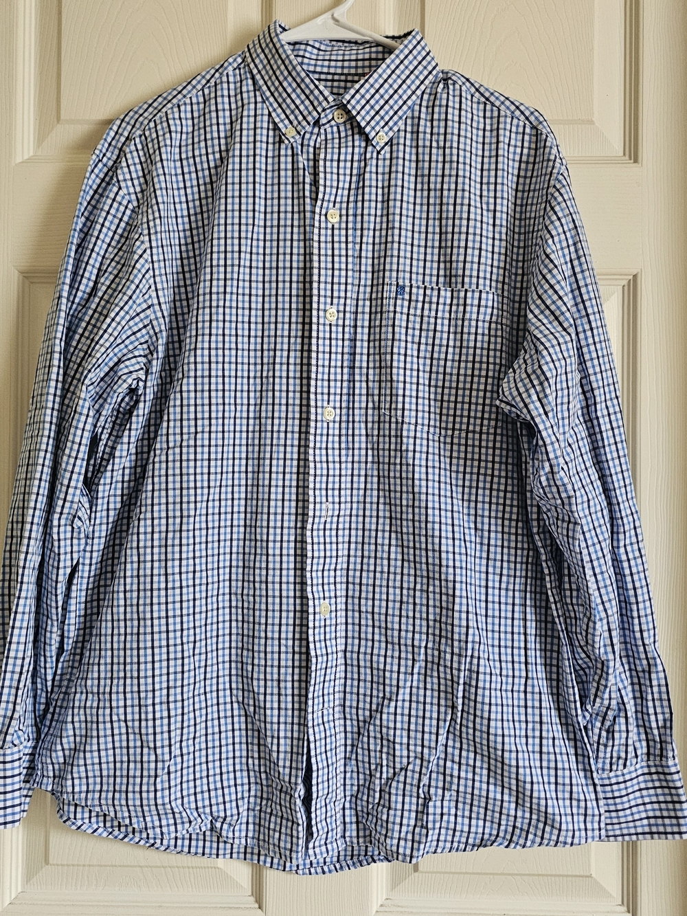 IZOD Men's Blue Plaid Long Sleeve Button-Down Shirt Size M | Preppy Old Money